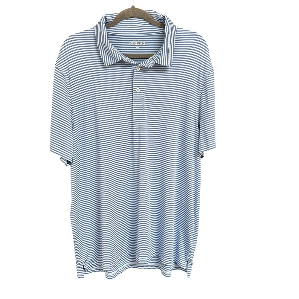 J.Crew Performance Polo Shirt Mens XXL Blue White Striped‎ Short Sleeve Golf